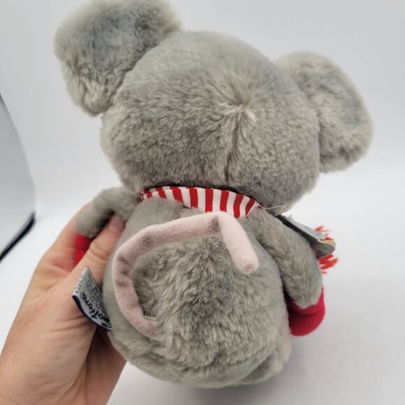 Mattel Emotions Vintage Christmas Gray Mouse Plush Red Scarf Black Boots Stuffed - Picture 9 of 13